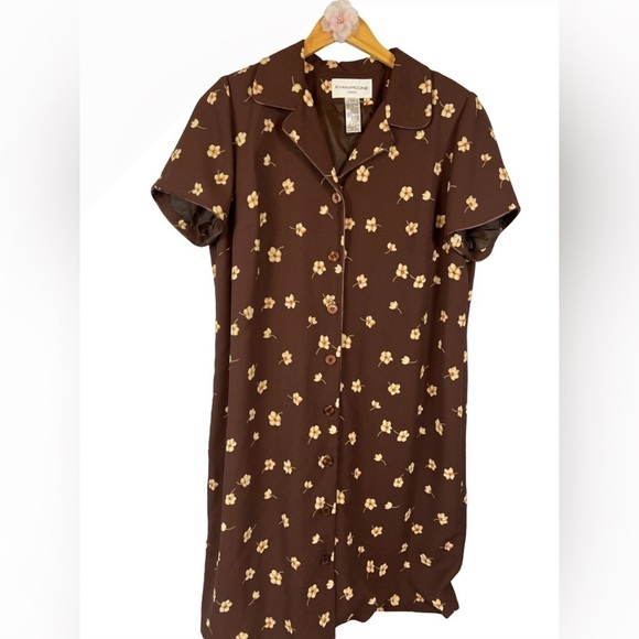 Evan Picone Brown Floral Midi Dress - Picture 1 of 10